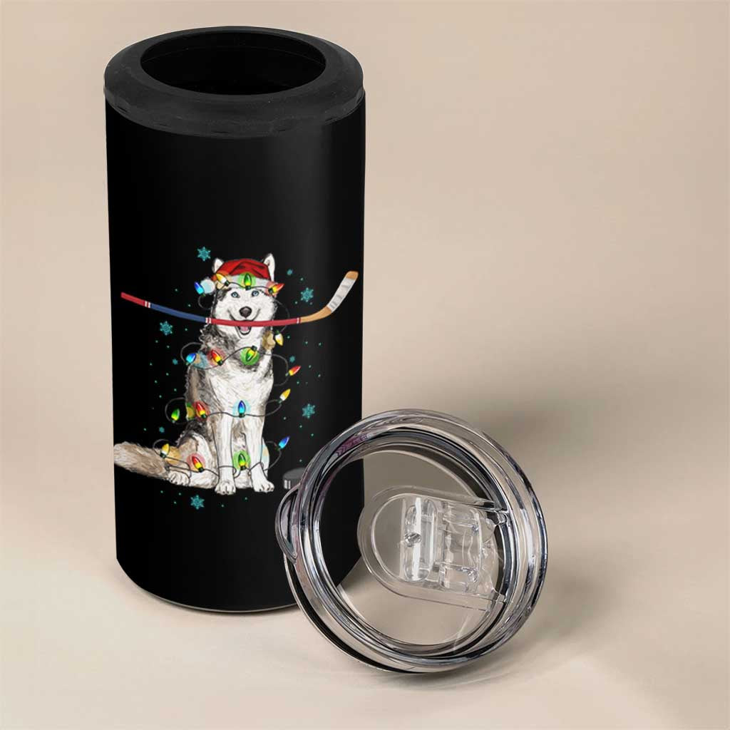 Funny Christmas Husky Ice Hockey Player Holiday Gift 4 in 1 Can Cooler Tumbler - Wonder Print Shop