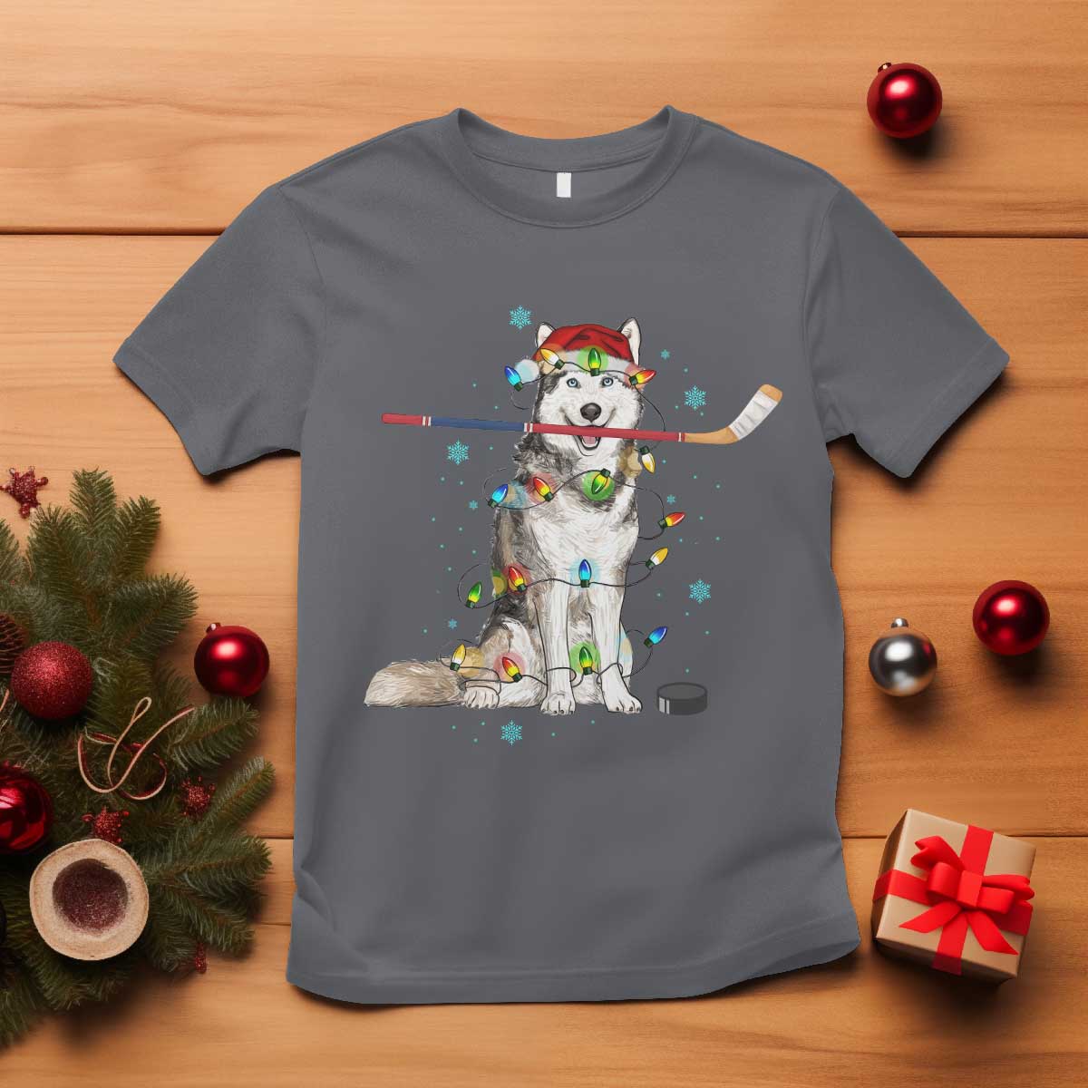 Funny Christmas Husky Ice Hockey Player Holiday Gift T Shirt - Wonder Print Shop