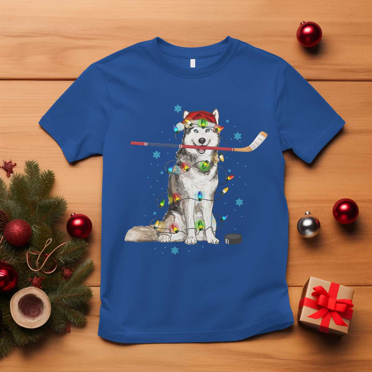 Funny Christmas Husky Ice Hockey Player Holiday Gift T Shirt - Wonder Print Shop