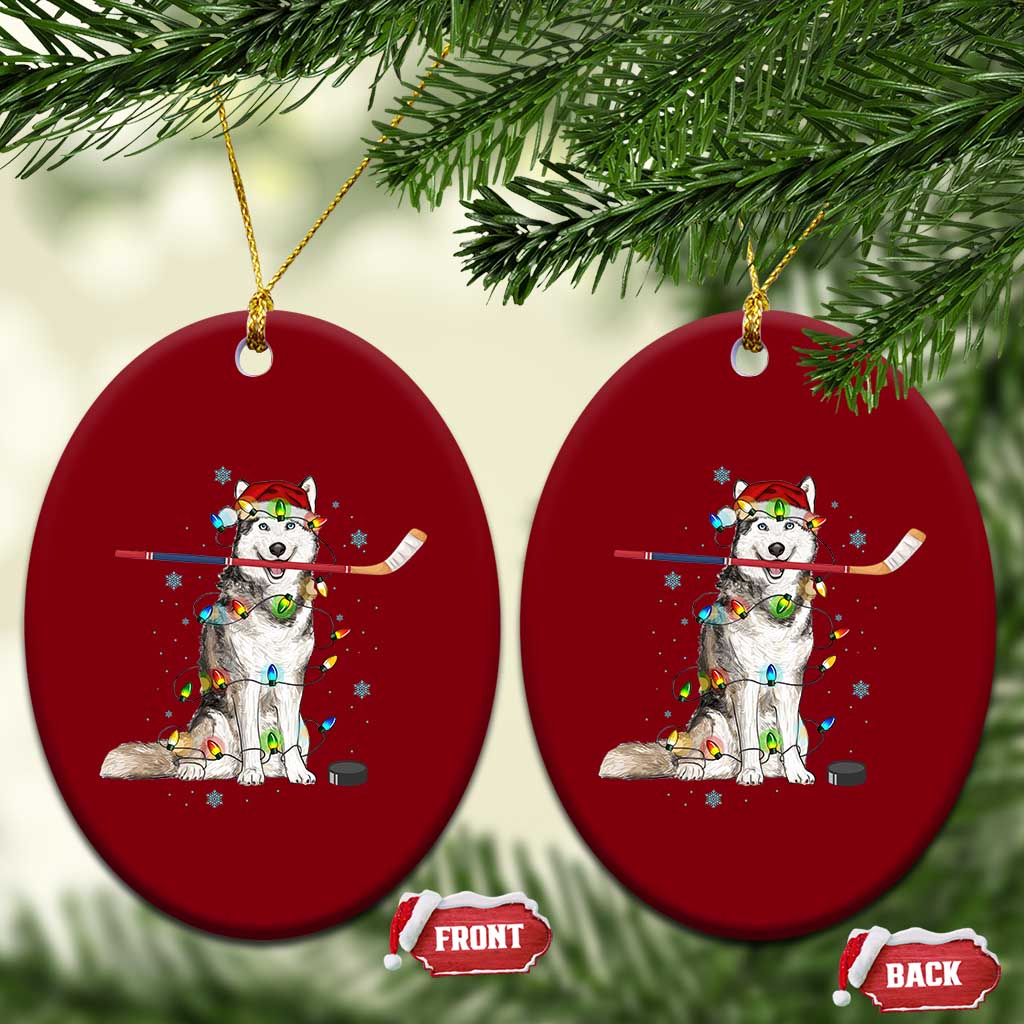 Funny Christmas Husky Ice Hockey Player Holiday Gift Ceramic Ornament - Wonder Print Shop