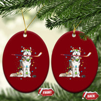 Funny Christmas Husky Ice Hockey Player Holiday Gift Ceramic Ornament - Wonder Print Shop