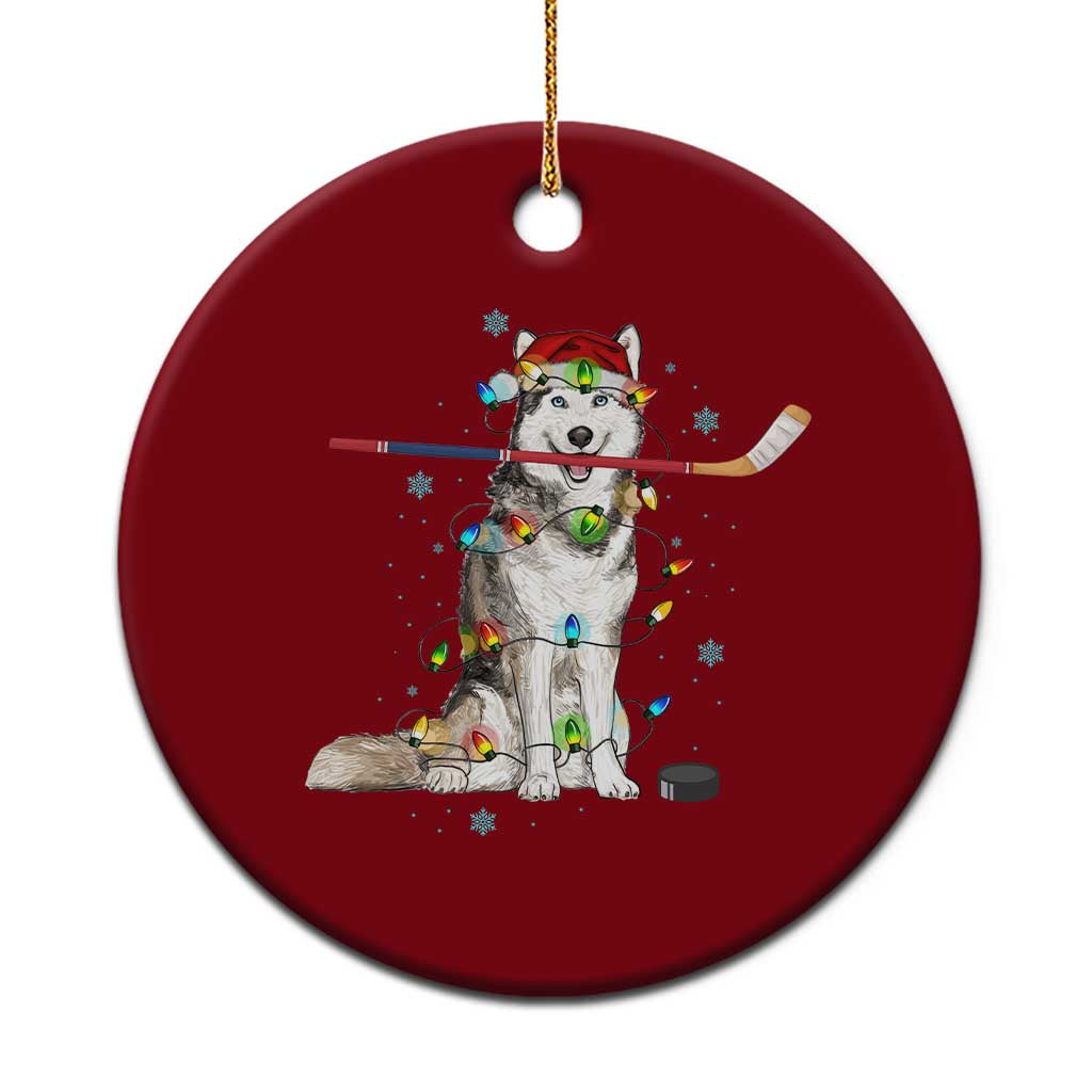 Funny Christmas Husky Ice Hockey Player Holiday Gift Ceramic Ornament - Wonder Print Shop