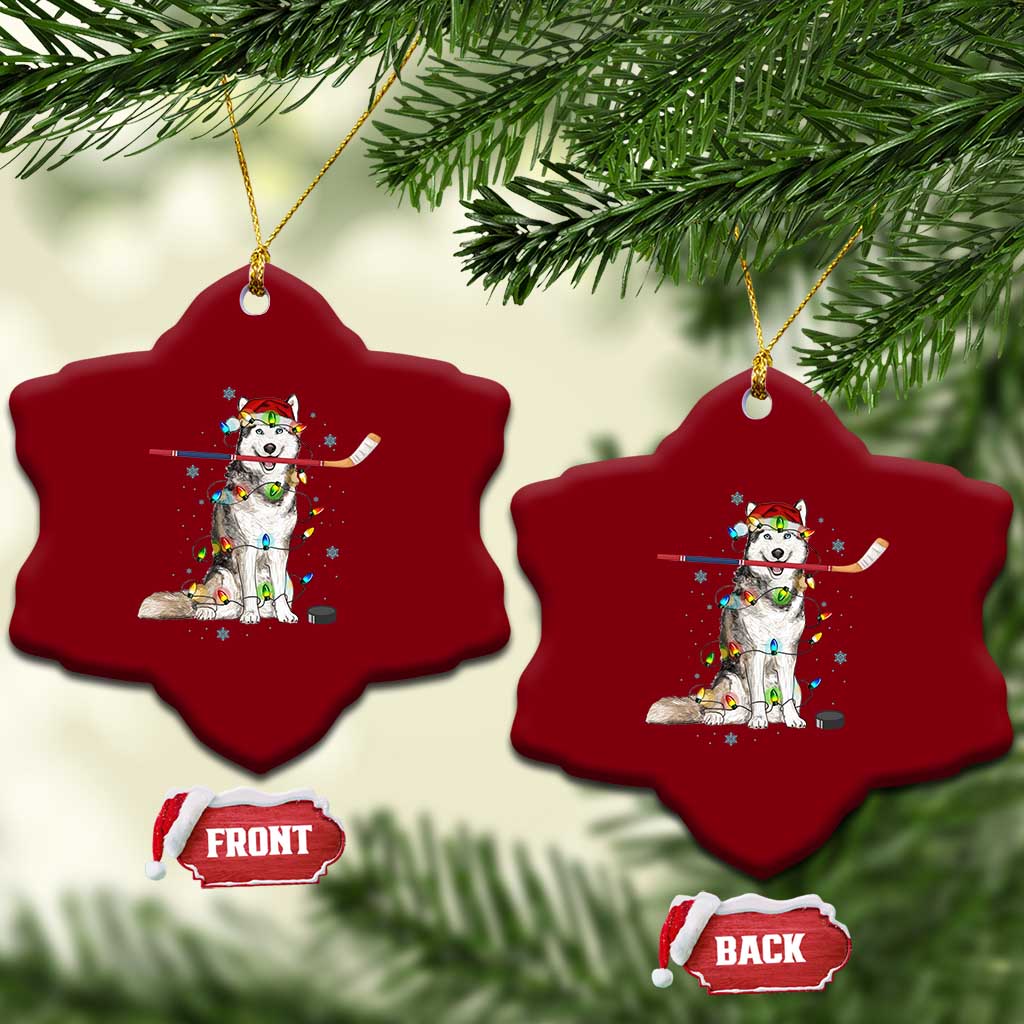 Funny Christmas Husky Ice Hockey Player Holiday Gift Ceramic Ornament - Wonder Print Shop