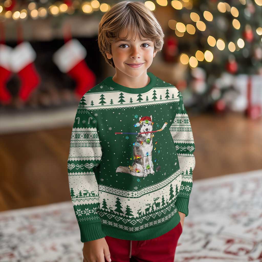 Funny Xmas Husky Ice Hockey Player Holiday Gift Ugly Christmas Sweater - Wonder Print Shop
