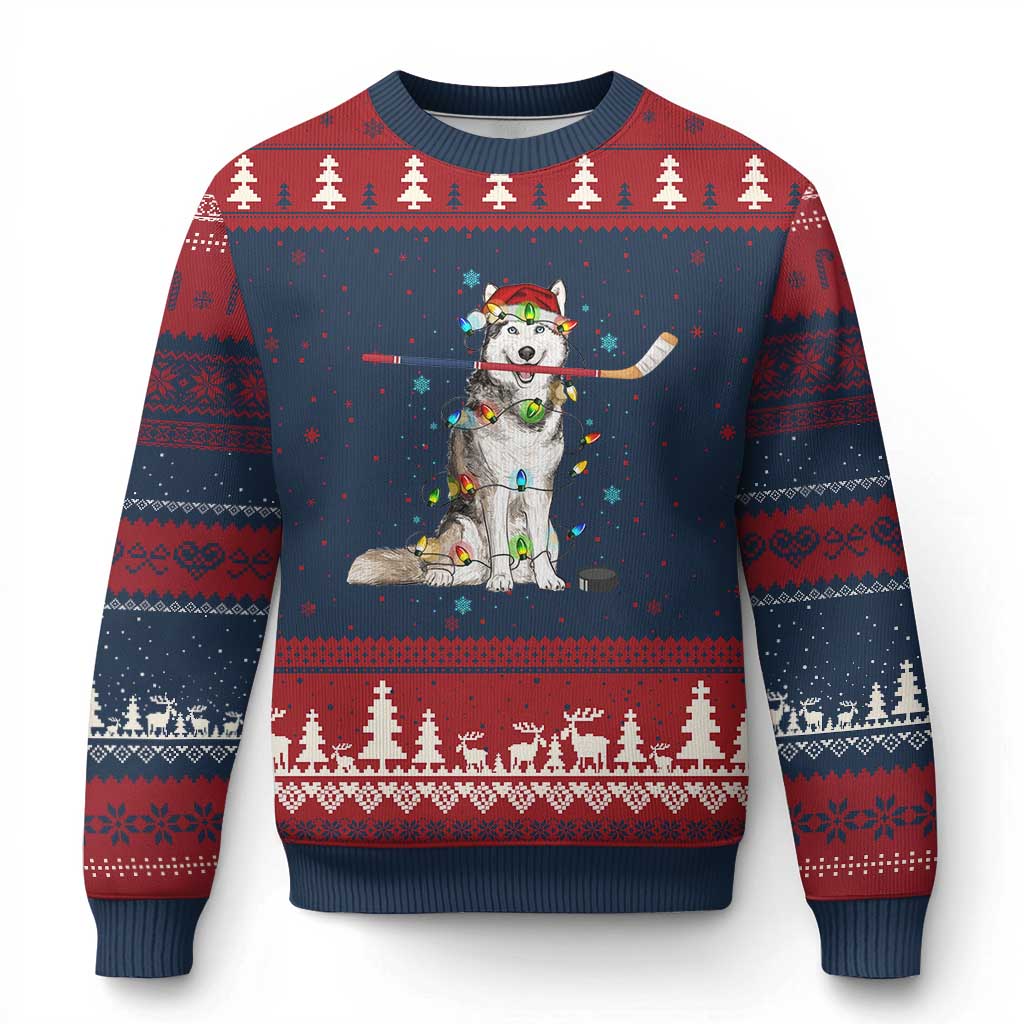 Funny Xmas Husky Ice Hockey Player Holiday Gift Ugly Christmas Sweater - Wonder Print Shop
