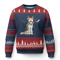 Funny Xmas Husky Ice Hockey Player Holiday Gift Ugly Christmas Sweater - Wonder Print Shop