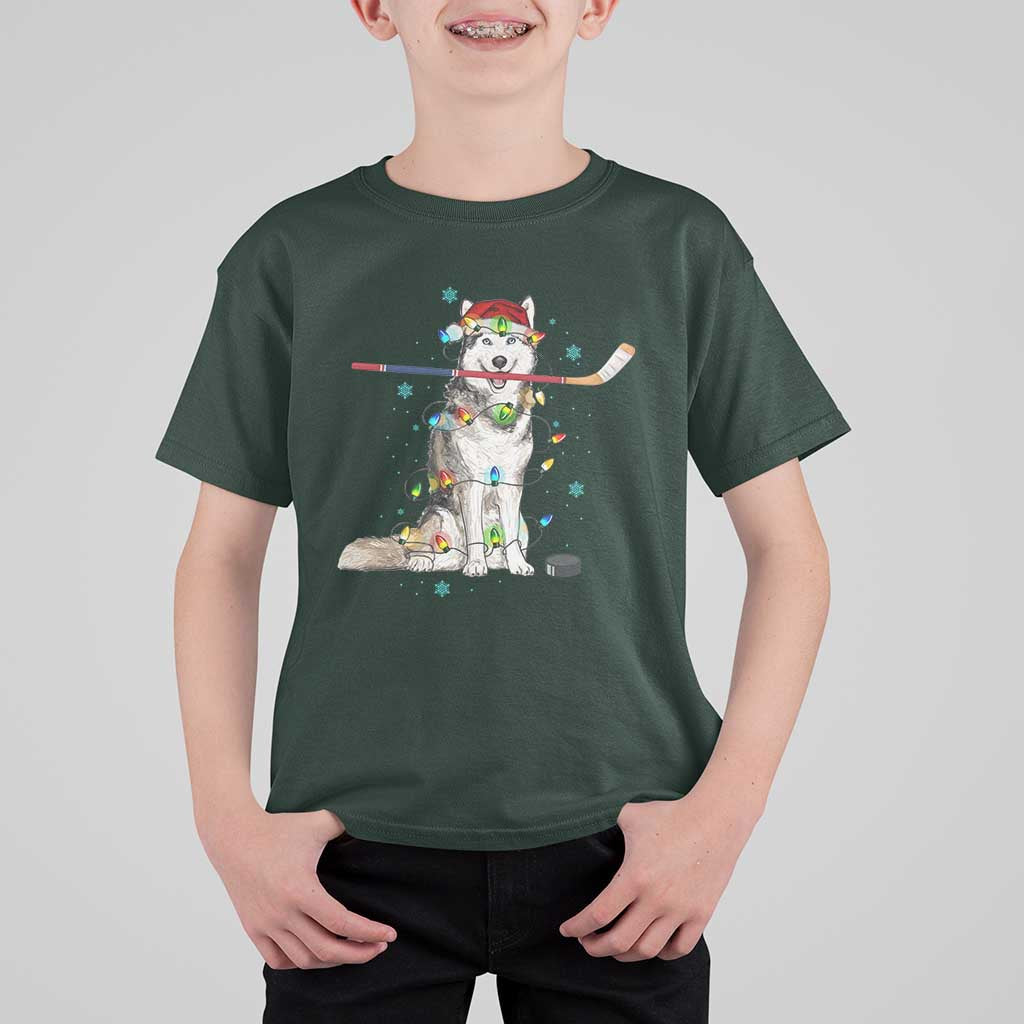 Funny Christmas Husky Ice Hockey Player Holiday Gift T Shirt For Kid - Wonder Print Shop