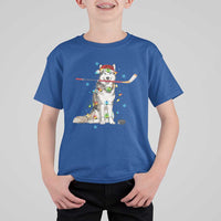 Funny Christmas Husky Ice Hockey Player Holiday Gift T Shirt For Kid - Wonder Print Shop