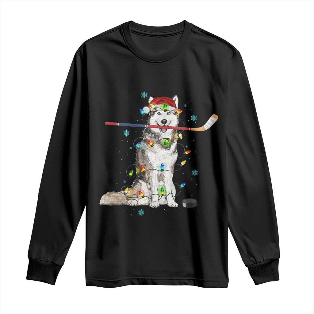Funny Christmas Husky Ice Hockey Player Holiday Gift Long Sleeve Shirt - Wonder Print Shop