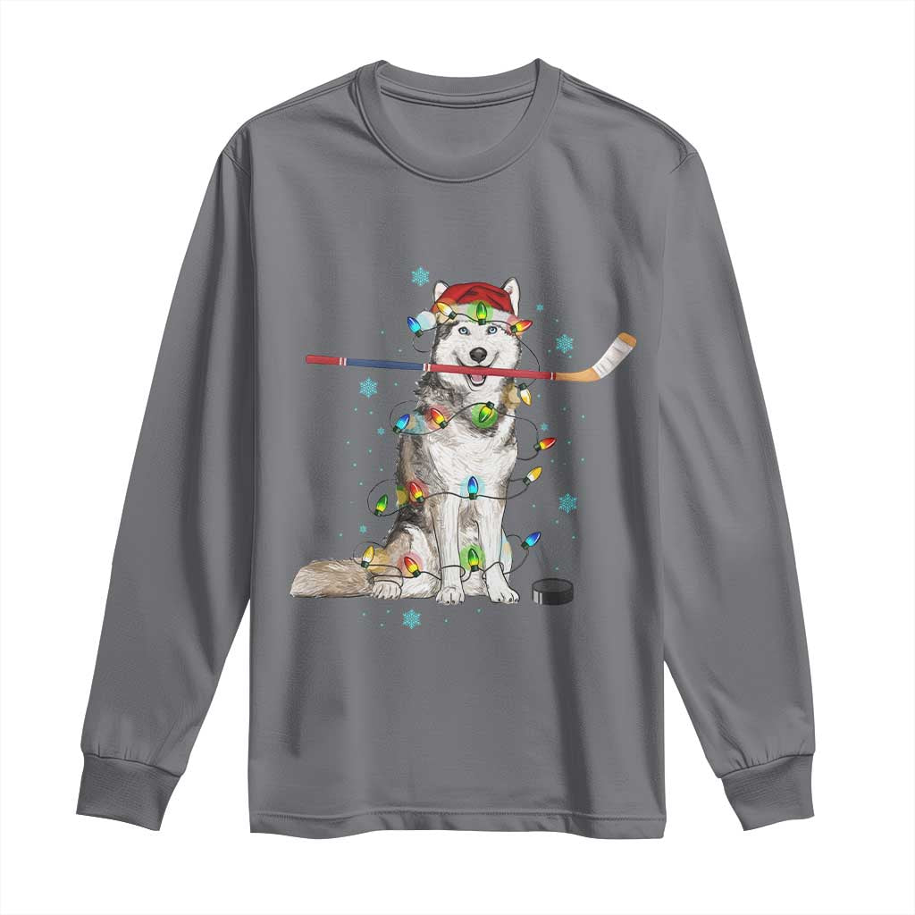 Funny Christmas Husky Ice Hockey Player Holiday Gift Long Sleeve Shirt - Wonder Print Shop