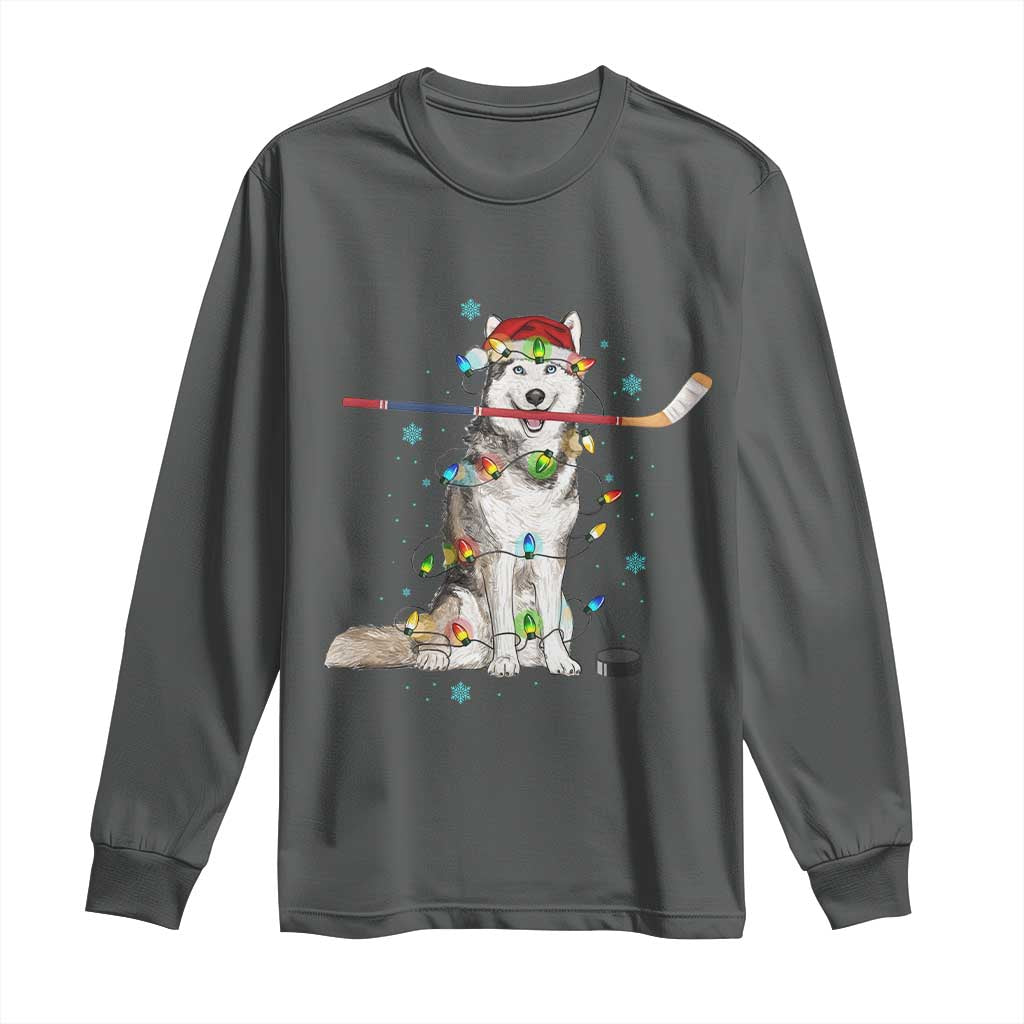 Funny Christmas Husky Ice Hockey Player Holiday Gift Long Sleeve Shirt - Wonder Print Shop