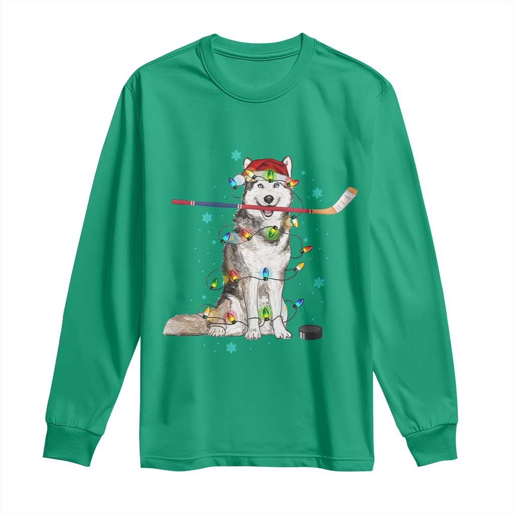 Funny Christmas Husky Ice Hockey Player Holiday Gift Long Sleeve Shirt - Wonder Print Shop