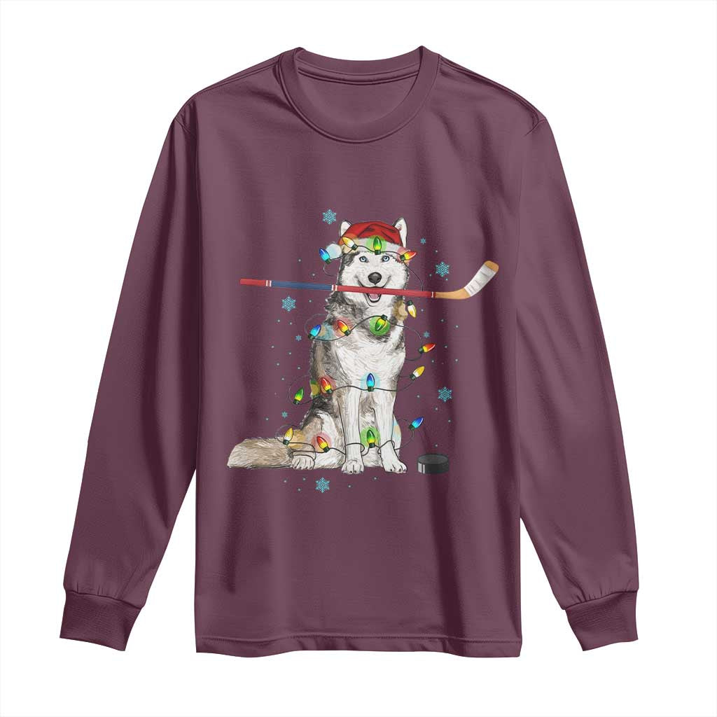 Funny Christmas Husky Ice Hockey Player Holiday Gift Long Sleeve Shirt - Wonder Print Shop