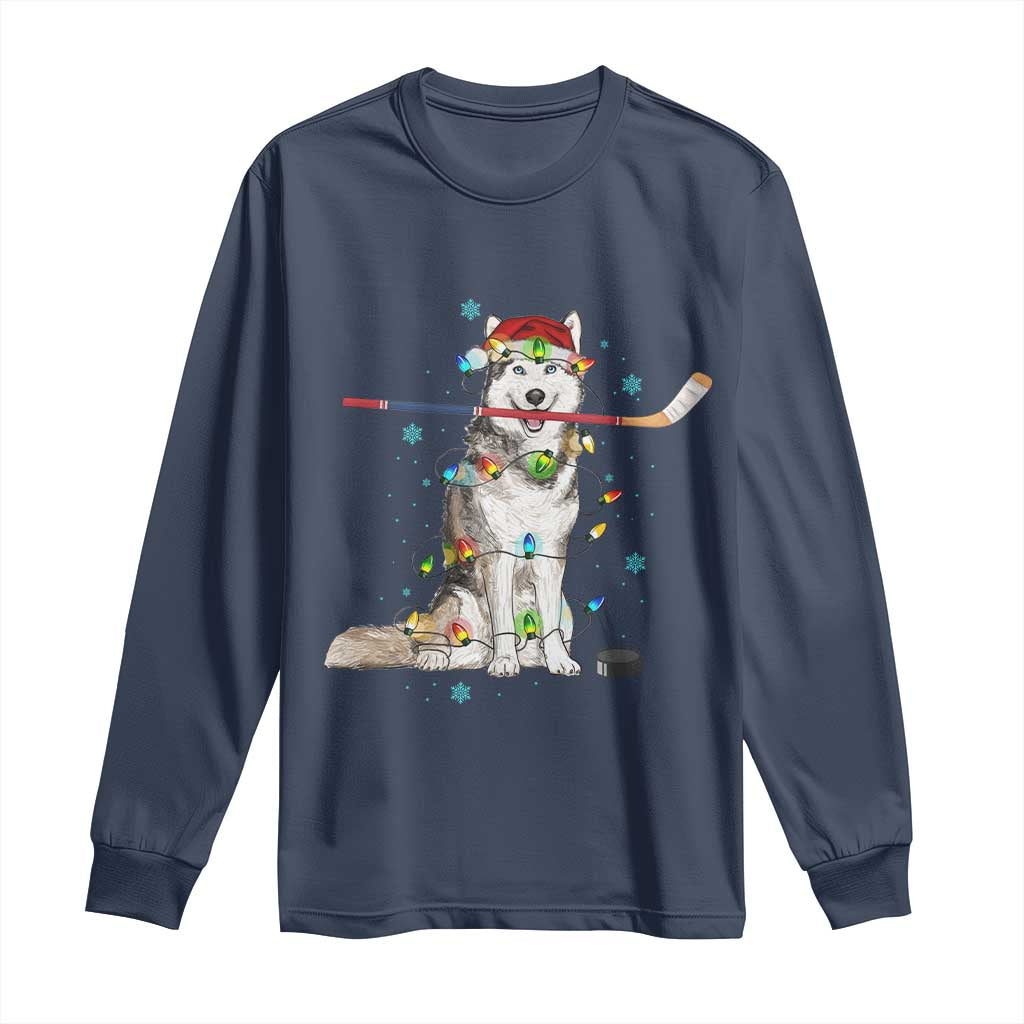 Funny Christmas Husky Ice Hockey Player Holiday Gift Long Sleeve Shirt - Wonder Print Shop