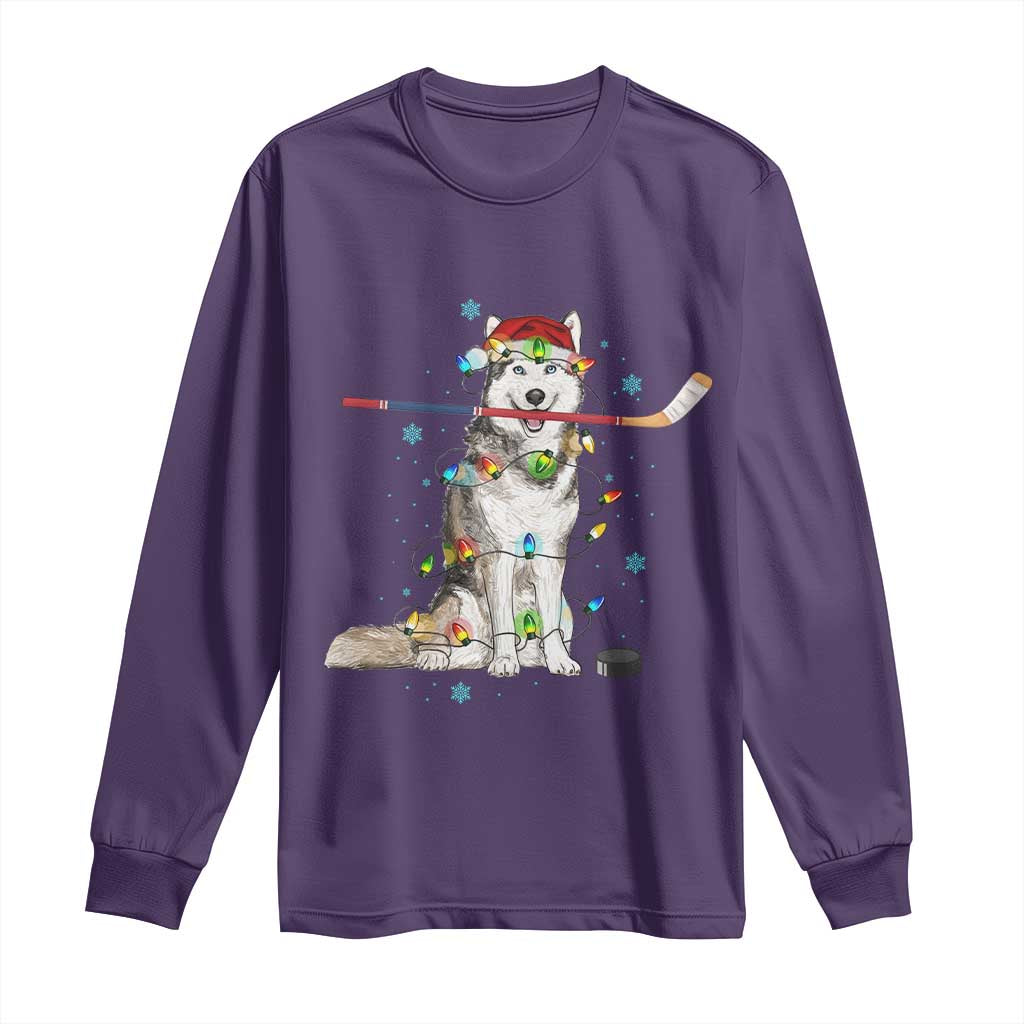 Funny Christmas Husky Ice Hockey Player Holiday Gift Long Sleeve Shirt - Wonder Print Shop