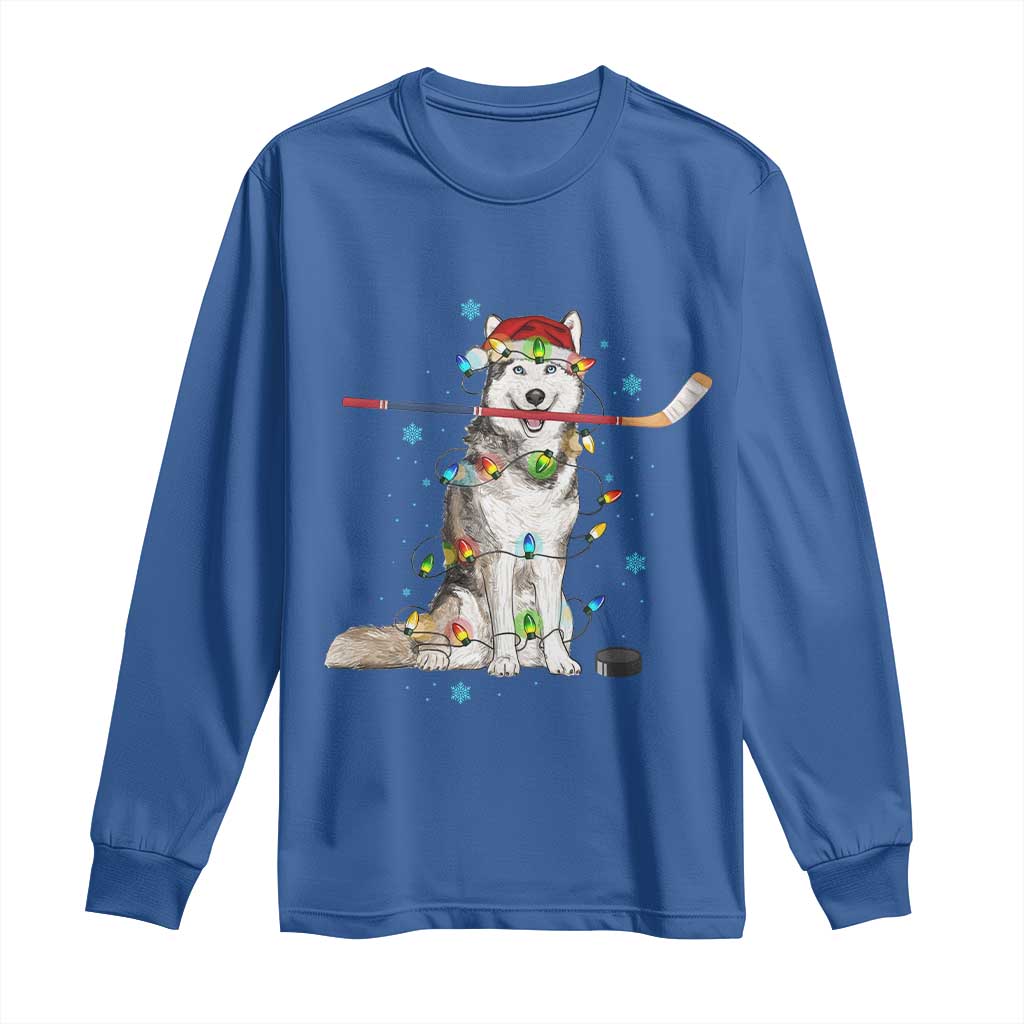 Funny Christmas Husky Ice Hockey Player Holiday Gift Long Sleeve Shirt - Wonder Print Shop
