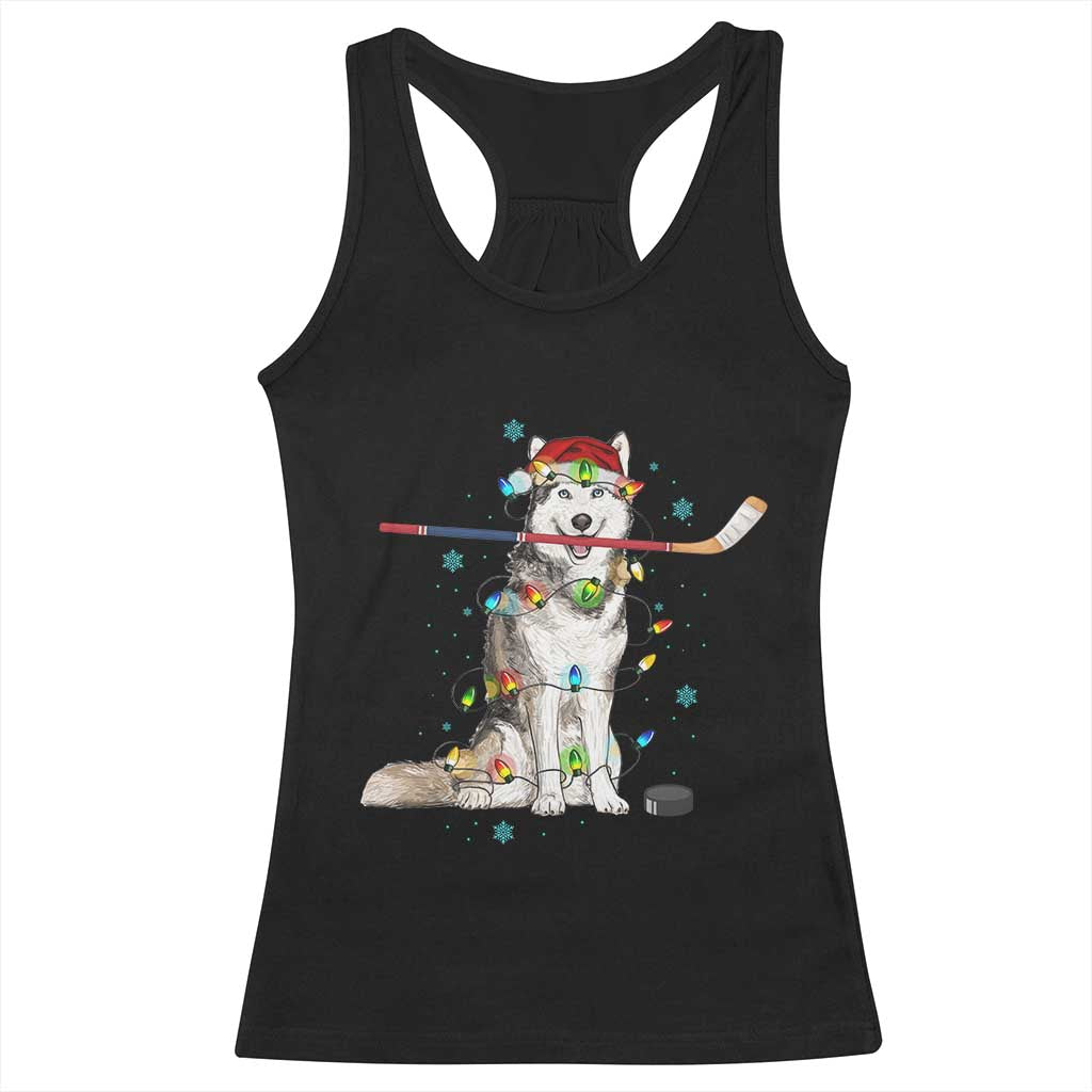 Funny Christmas Husky Ice Hockey Player Holiday Gift Racerback Tank Top - Wonder Print Shop