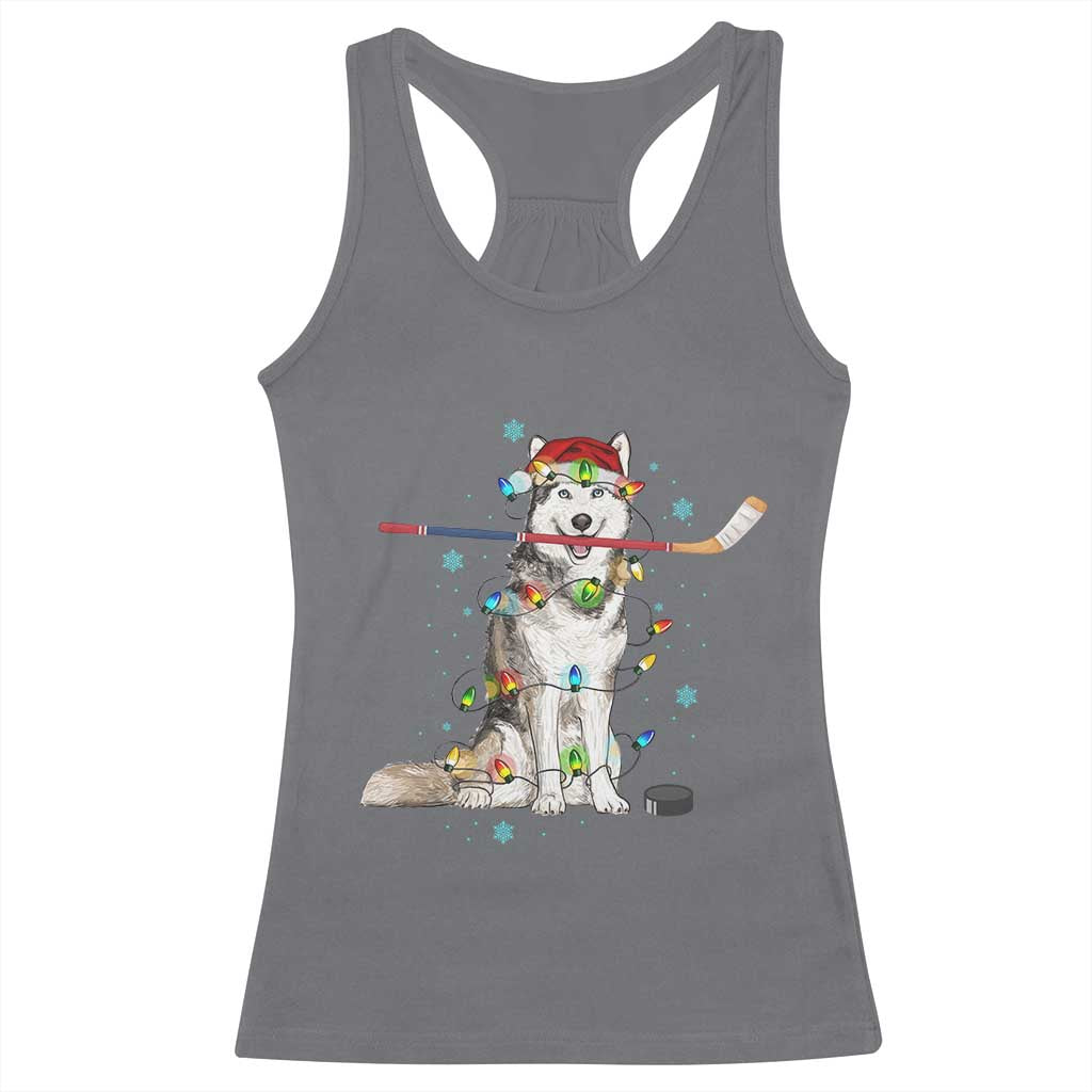 Funny Christmas Husky Ice Hockey Player Holiday Gift Racerback Tank Top - Wonder Print Shop