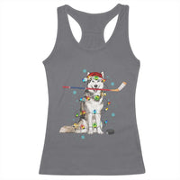 Funny Christmas Husky Ice Hockey Player Holiday Gift Racerback Tank Top - Wonder Print Shop