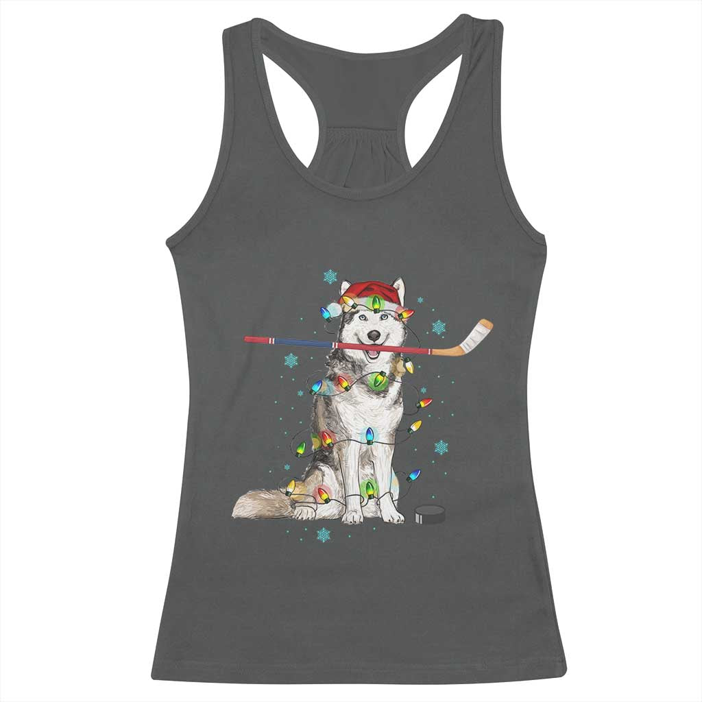 Funny Christmas Husky Ice Hockey Player Holiday Gift Racerback Tank Top - Wonder Print Shop