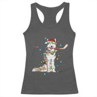 Funny Christmas Husky Ice Hockey Player Holiday Gift Racerback Tank Top - Wonder Print Shop