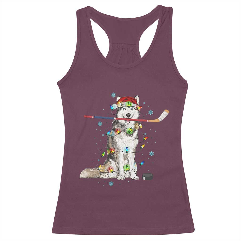 Funny Christmas Husky Ice Hockey Player Holiday Gift Racerback Tank Top - Wonder Print Shop