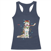 Funny Christmas Husky Ice Hockey Player Holiday Gift Racerback Tank Top - Wonder Print Shop