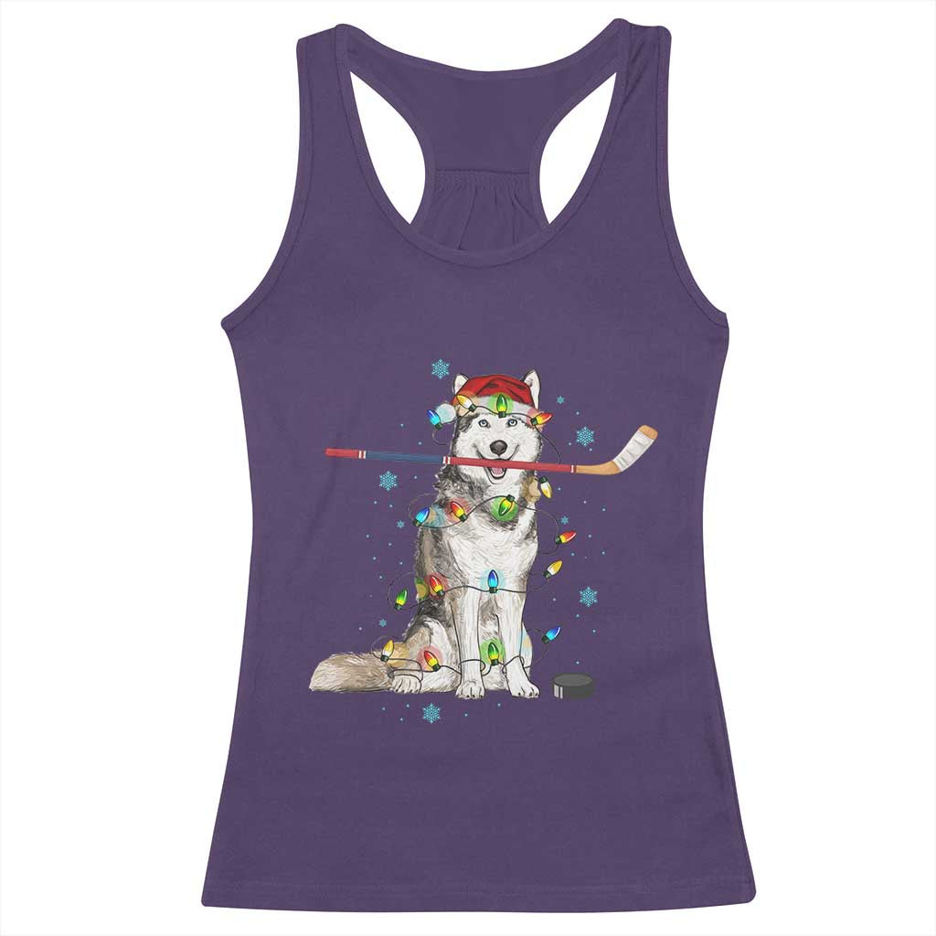 Funny Christmas Husky Ice Hockey Player Holiday Gift Racerback Tank Top - Wonder Print Shop