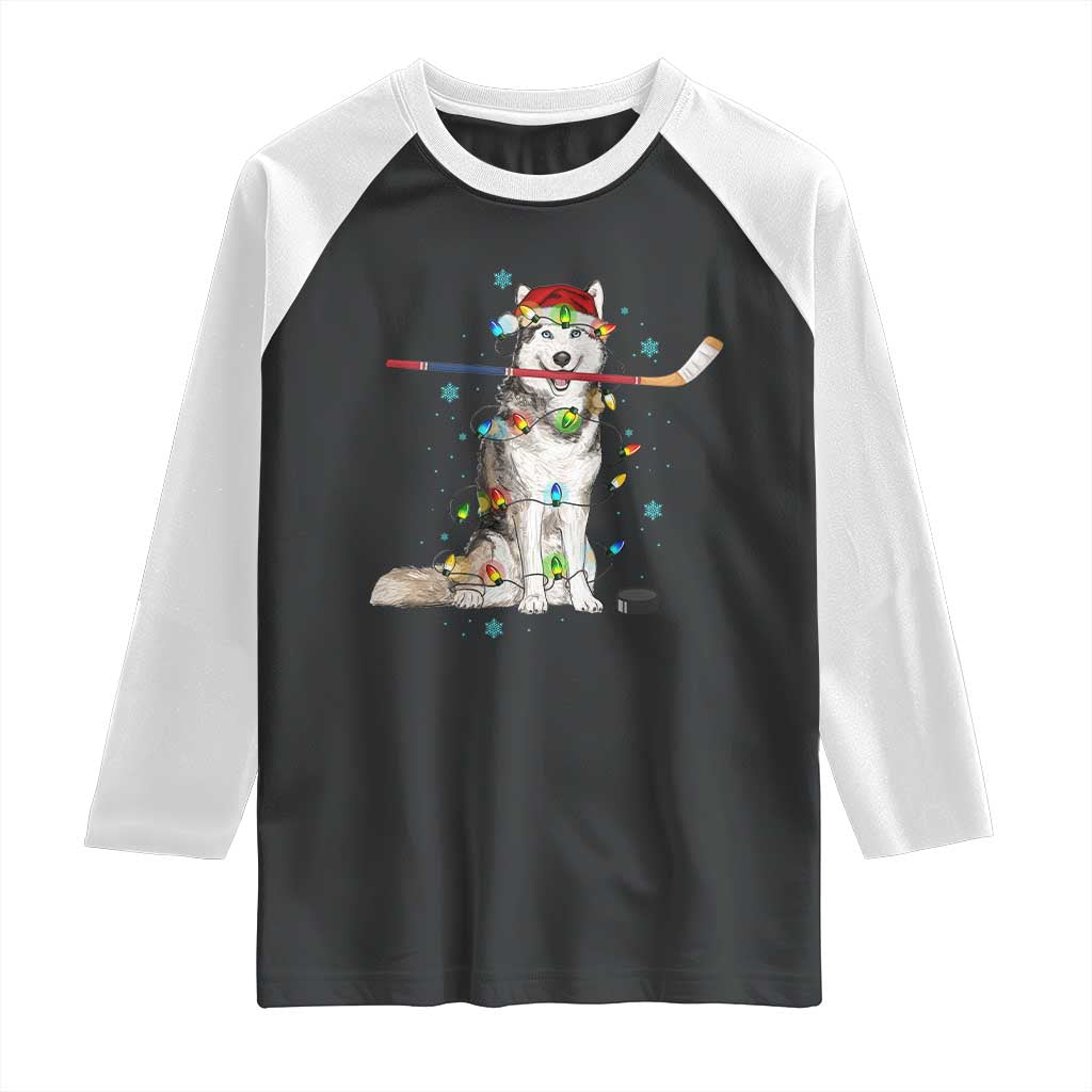 Funny Christmas Husky Ice Hockey Player Holiday Gift Raglan Shirt - Wonder Print Shop