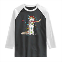 Funny Christmas Husky Ice Hockey Player Holiday Gift Raglan Shirt - Wonder Print Shop