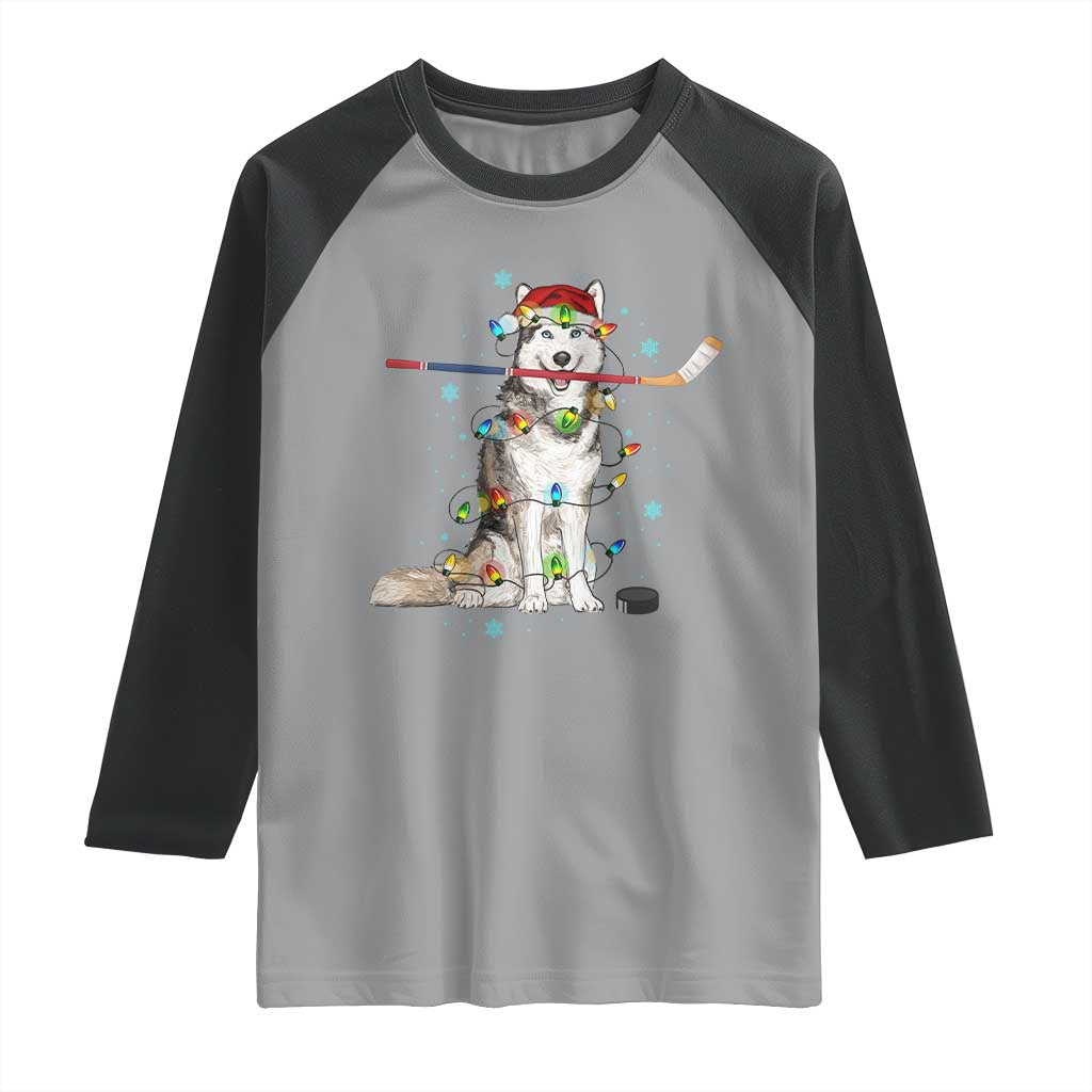 Funny Christmas Husky Ice Hockey Player Holiday Gift Raglan Shirt - Wonder Print Shop