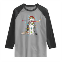 Funny Christmas Husky Ice Hockey Player Holiday Gift Raglan Shirt - Wonder Print Shop