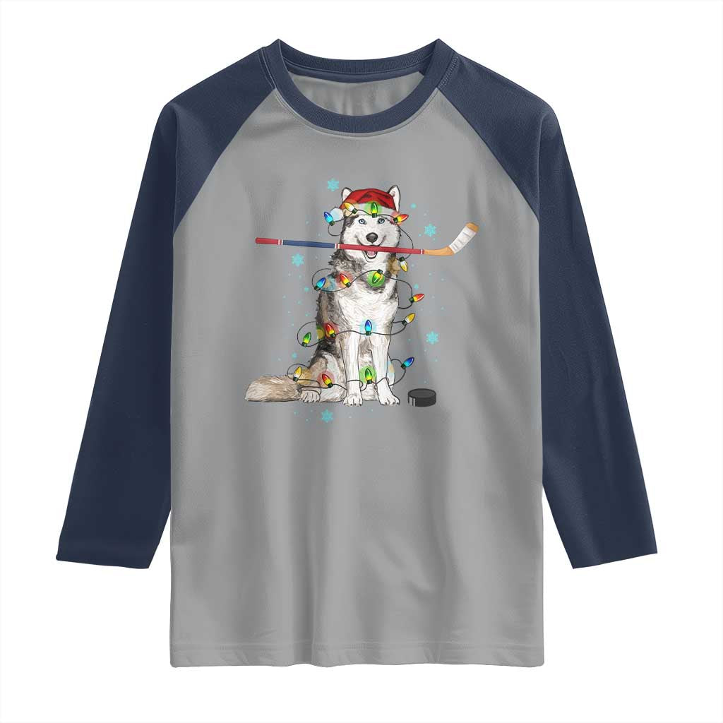 Funny Christmas Husky Ice Hockey Player Holiday Gift Raglan Shirt - Wonder Print Shop