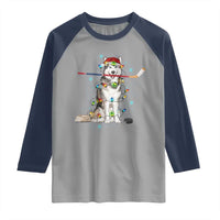 Funny Christmas Husky Ice Hockey Player Holiday Gift Raglan Shirt - Wonder Print Shop