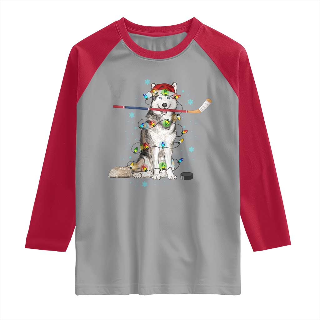 Funny Christmas Husky Ice Hockey Player Holiday Gift Raglan Shirt - Wonder Print Shop