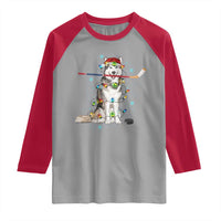 Funny Christmas Husky Ice Hockey Player Holiday Gift Raglan Shirt - Wonder Print Shop