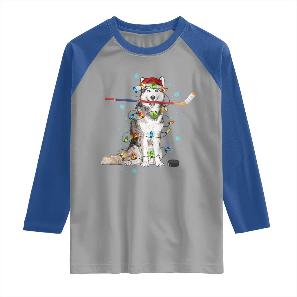 Funny Christmas Husky Ice Hockey Player Holiday Gift Raglan Shirt - Wonder Print Shop