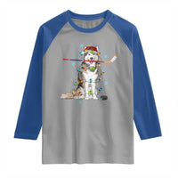 Funny Christmas Husky Ice Hockey Player Holiday Gift Raglan Shirt - Wonder Print Shop
