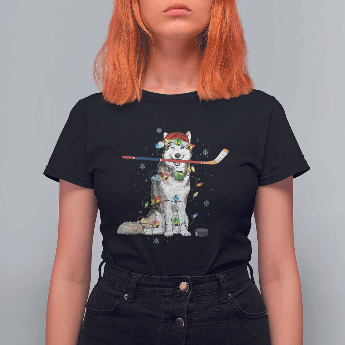 Funny Christmas Husky Ice Hockey Player Holiday Gift T Shirt For Women - Wonder Print Shop