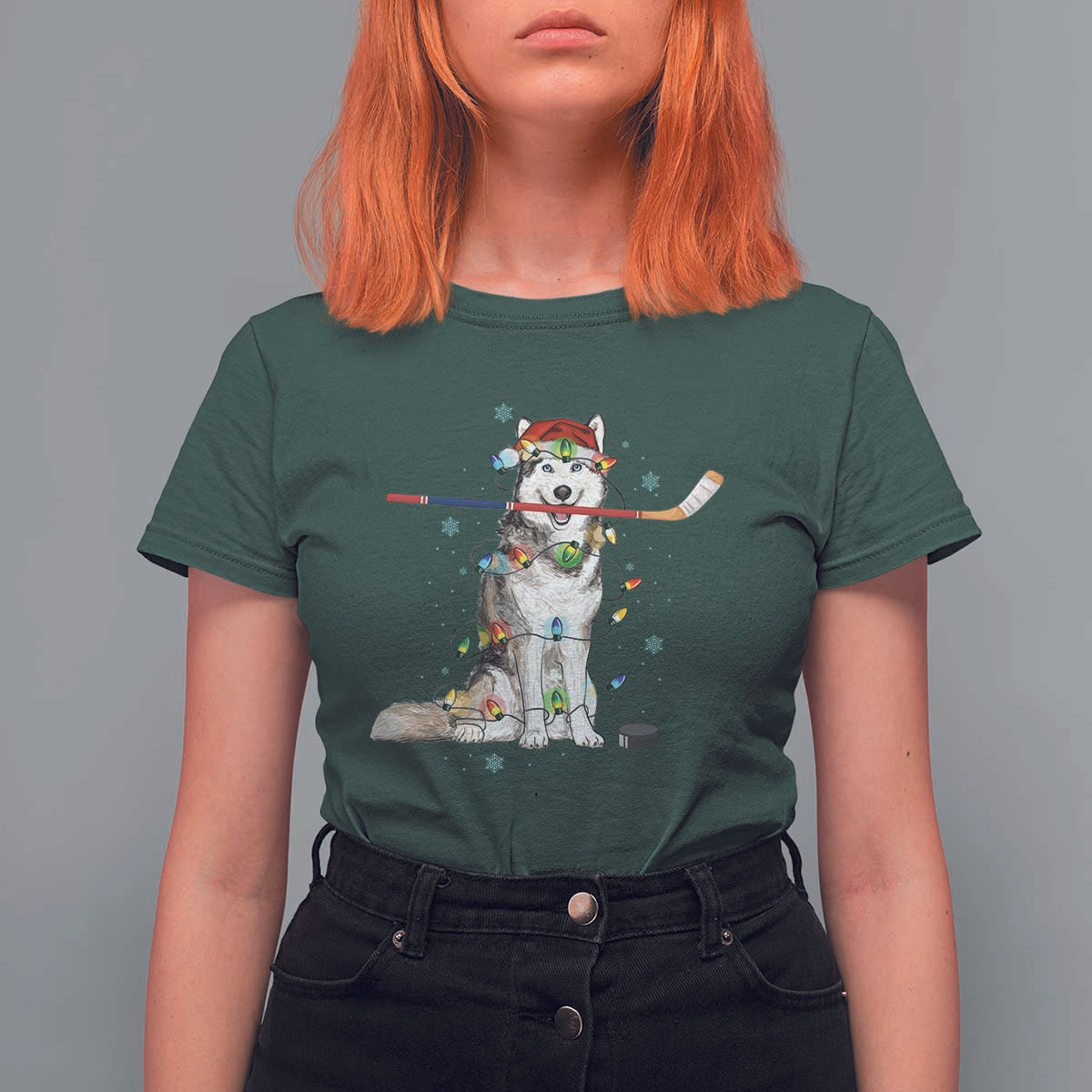 Funny Christmas Husky Ice Hockey Player Holiday Gift T Shirt For Women - Wonder Print Shop