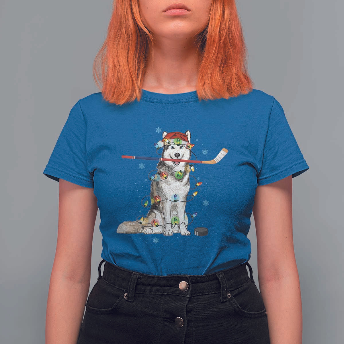 Funny Christmas Husky Ice Hockey Player Holiday Gift T Shirt For Women - Wonder Print Shop