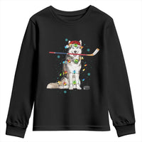 Funny Christmas Husky Ice Hockey Player Holiday Gift Youth Sweatshirt - Wonder Print Shop