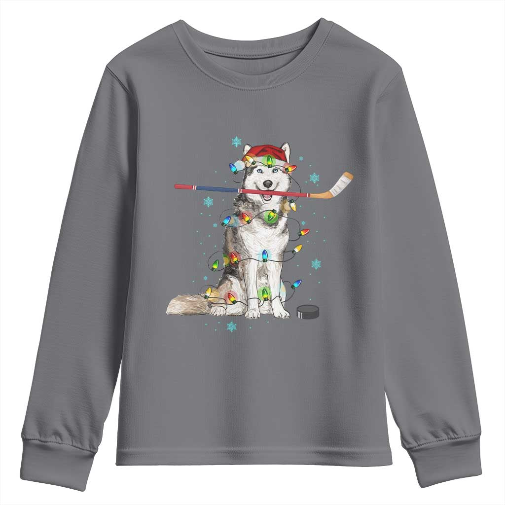 Funny Christmas Husky Ice Hockey Player Holiday Gift Youth Sweatshirt - Wonder Print Shop