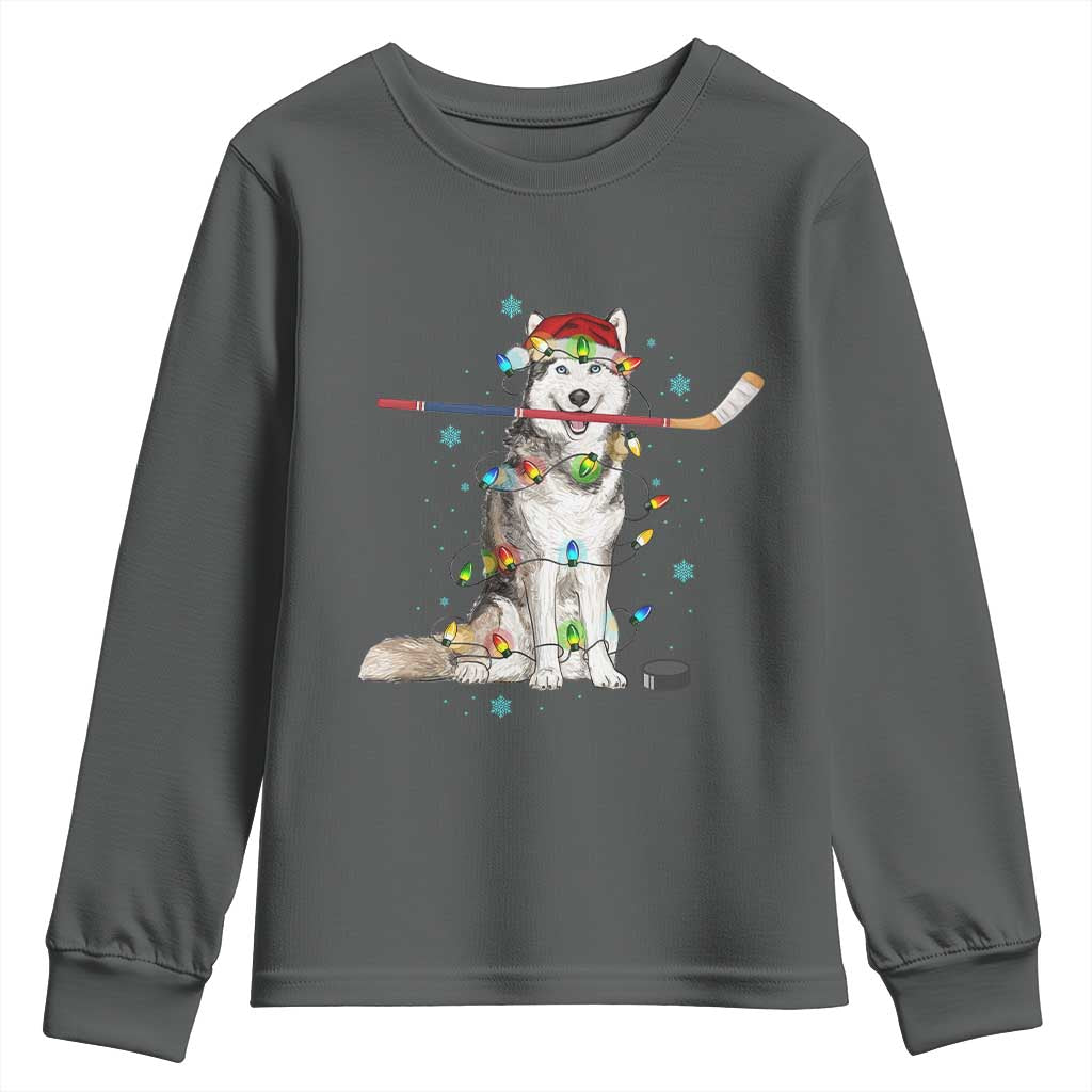 Funny Christmas Husky Ice Hockey Player Holiday Gift Youth Sweatshirt - Wonder Print Shop