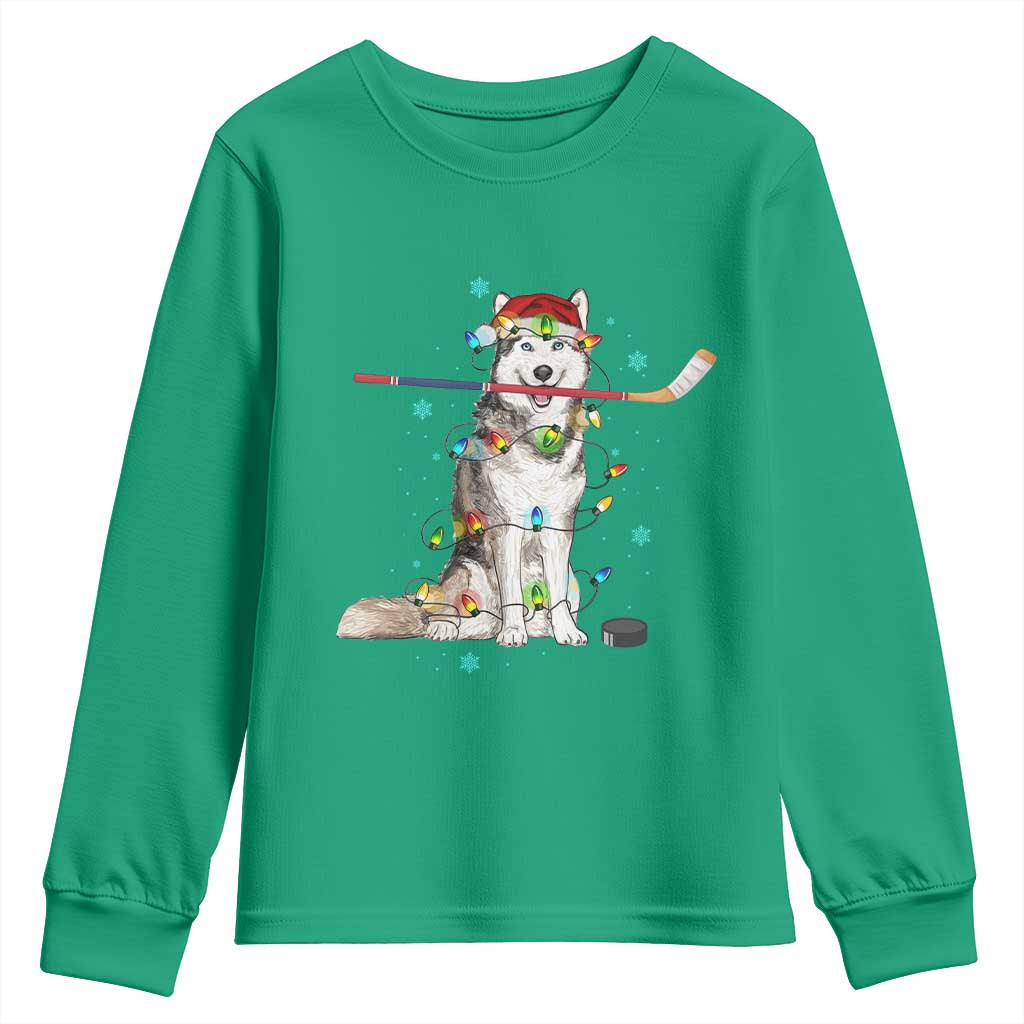 Funny Christmas Husky Ice Hockey Player Holiday Gift Youth Sweatshirt - Wonder Print Shop