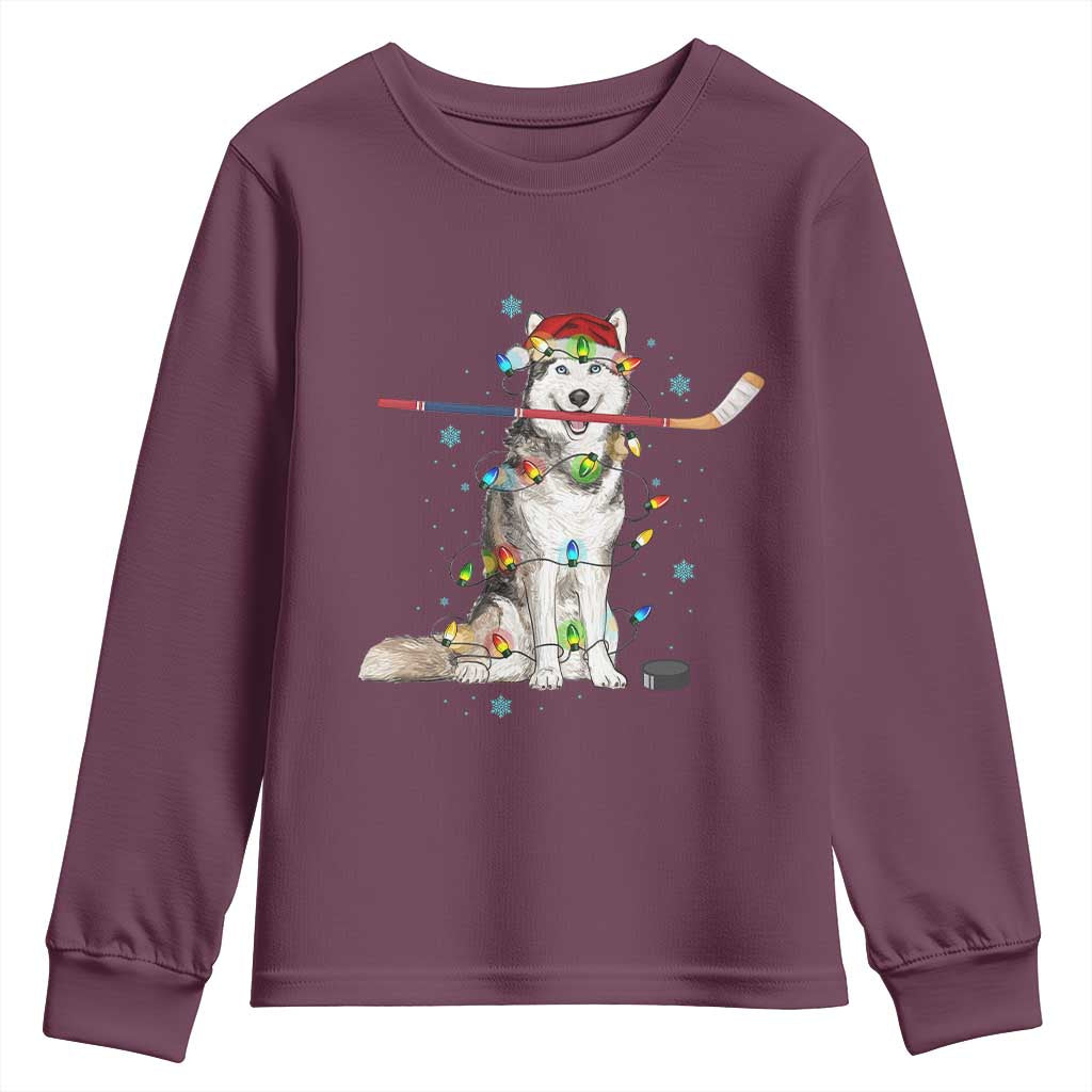 Funny Christmas Husky Ice Hockey Player Holiday Gift Youth Sweatshirt - Wonder Print Shop