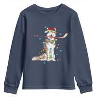 Funny Christmas Husky Ice Hockey Player Holiday Gift Youth Sweatshirt - Wonder Print Shop