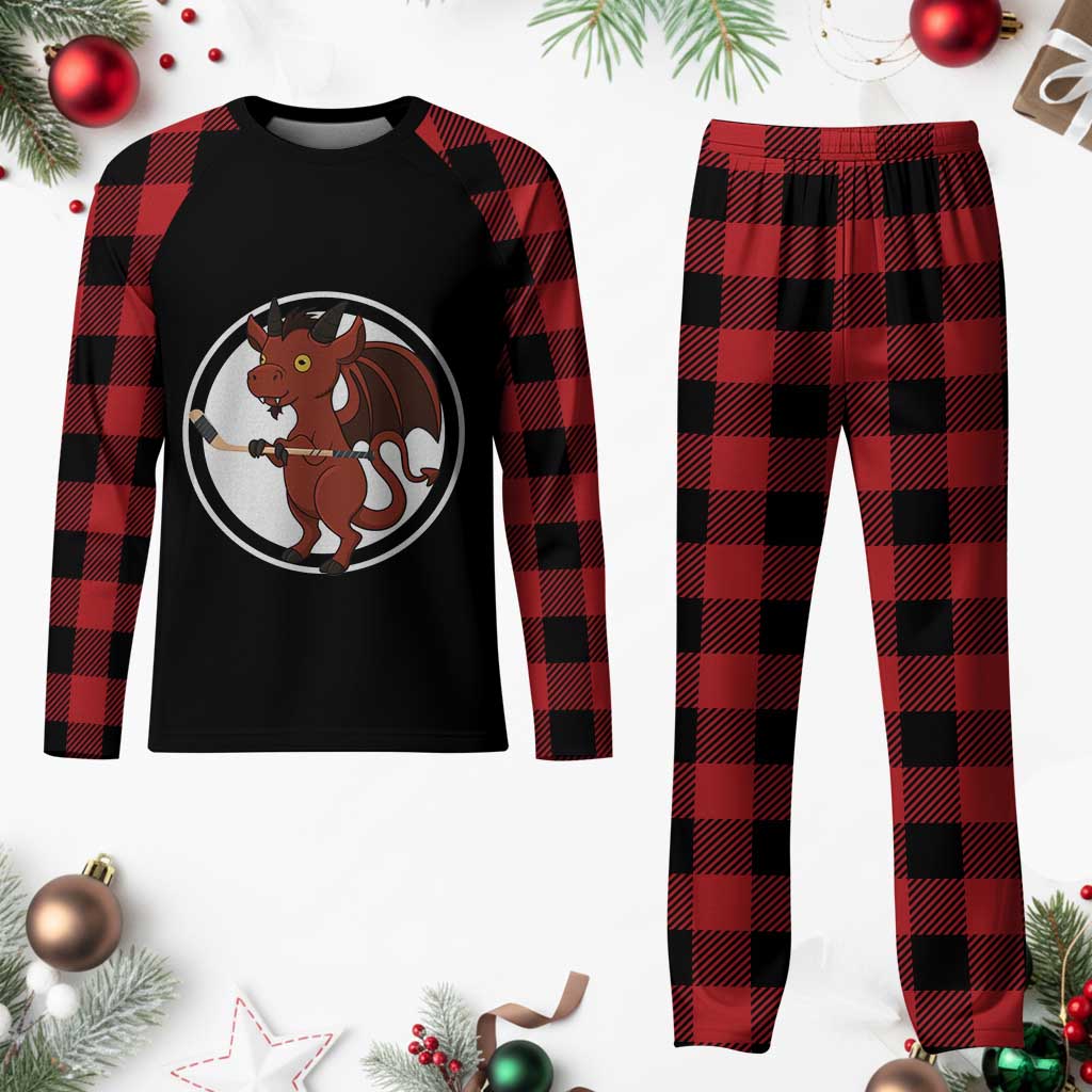 Funny Cryptid Sports Gift Plaid Pajama Set Jersey Devil Playing Ice Hockey - Wonder Print Shop