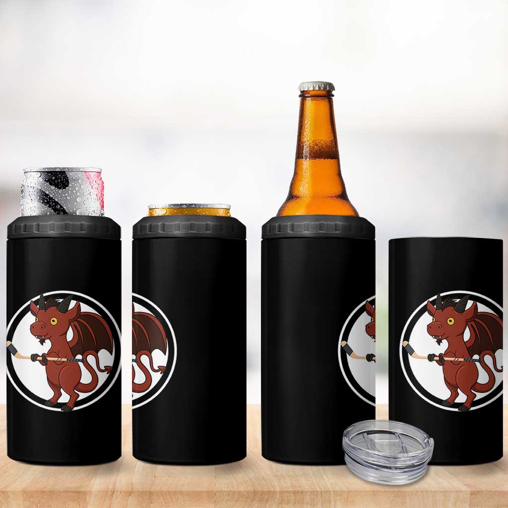 Funny Cryptid Sports Gift 4 in 1 Can Cooler Tumbler Jersey Devil Playing Ice Hockey - Wonder Print Shop