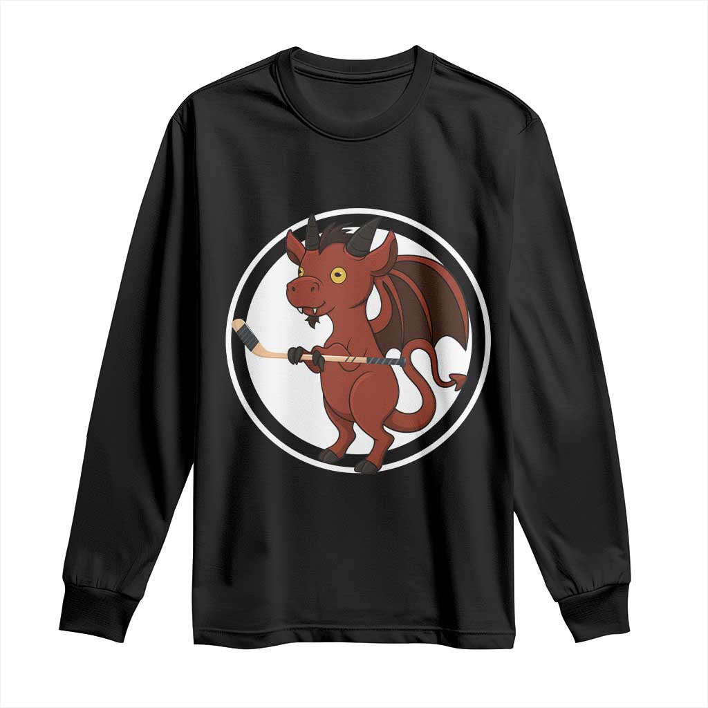 Funny Cryptid Sports Gift Long Sleeve Shirt Jersey Devil Playing Ice Hockey - Wonder Print Shop